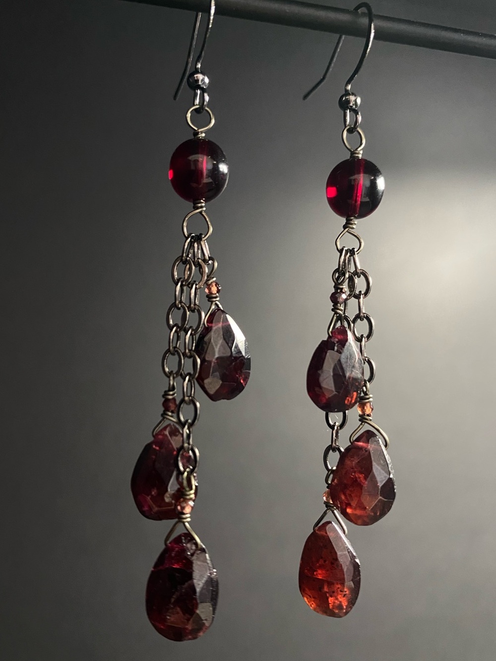 Garnet & Gunmetal Earrings